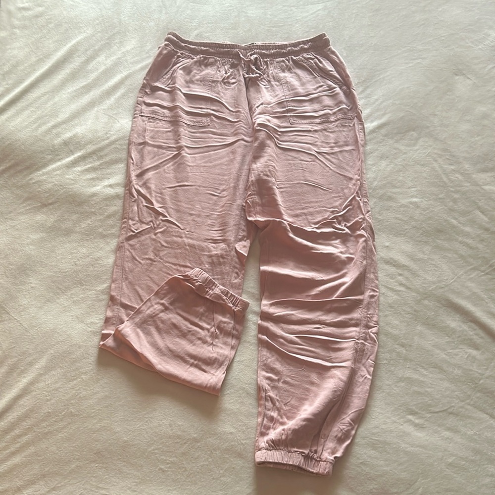 Revamped loose fit pink linen pants with cuffed bottoms, size large